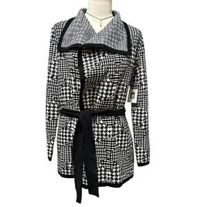 Anne Klein Houndstooth Belted Cardigan Sweater Women's Jacket Size Small NWT
